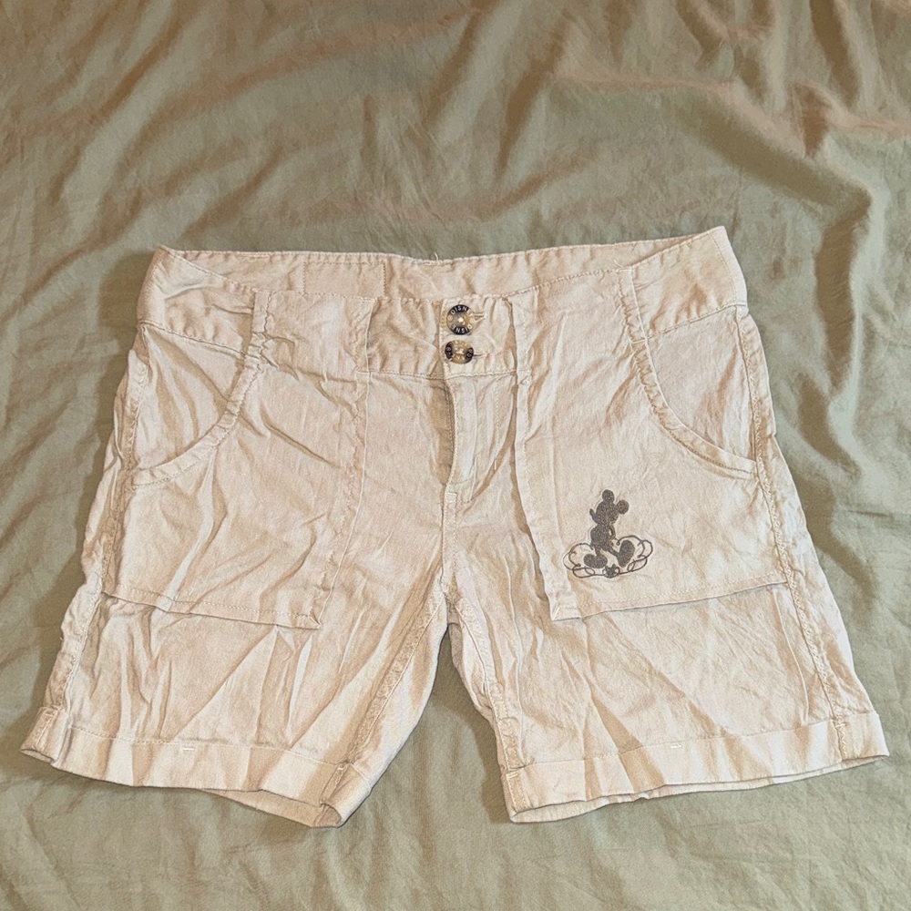 Disney Cream Cargo Shorts with Mickey Detail